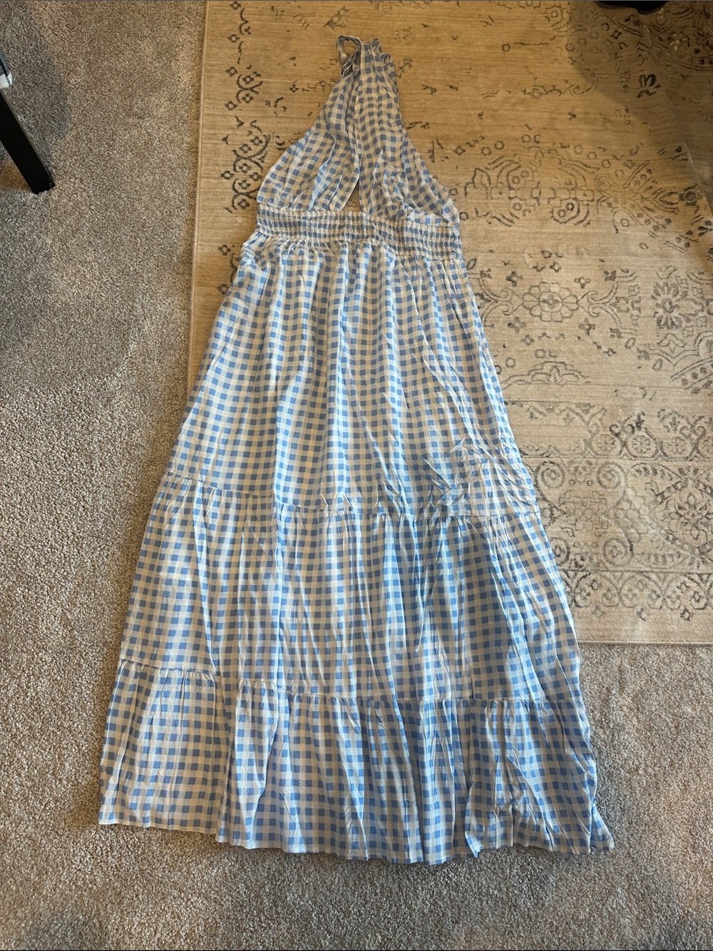 NWT Zesica Blue and White Gingham Halter Dress